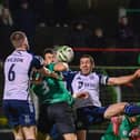 Portadown and Glentoran battle at the Oval during Friday's Sports Direct Premiership meeting. (Photo by Andrew McCarroll/Pacemaker Press)