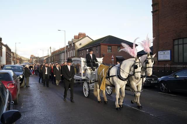 PABest The funeral cortege of Stella-Lily McCorkindale travels through Belfast ahead of her funeral. Five-year-old Stella-Lily died after a case of Strep A was reported at the primary school she attended, Picture date: Wednesday December 14, 2022.