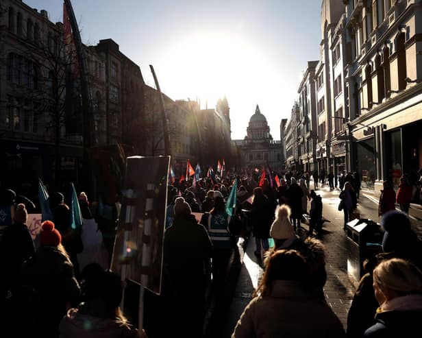 Picture by Kelvin Boyes / PressEye - Belfast city centre during Northern Ireland's January 18 strike