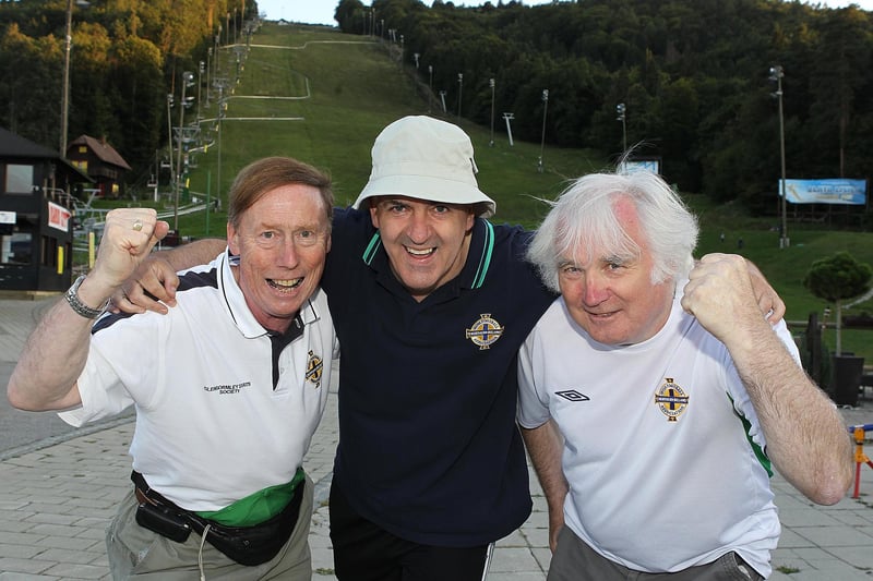 Northern Ireland fans Henry Hughes, Walter Hutchinson and John McClimonds in Maribor
