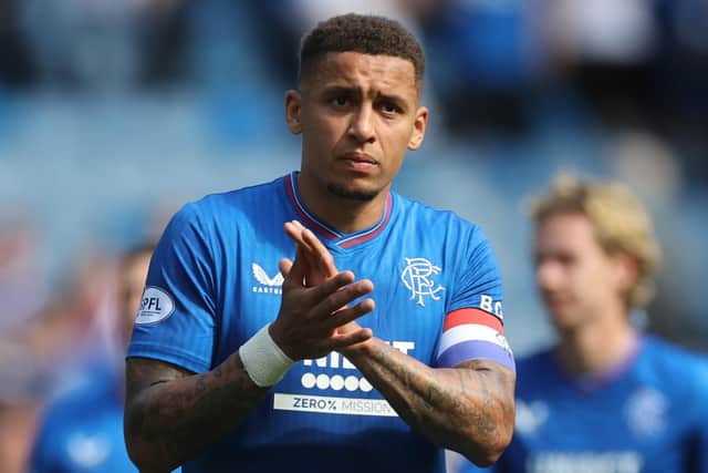 Rangers' James Tavernier applauds the fans following the cinch Premiership defeat to Celtic. (Photo by Steve Welsh/PA Wire)