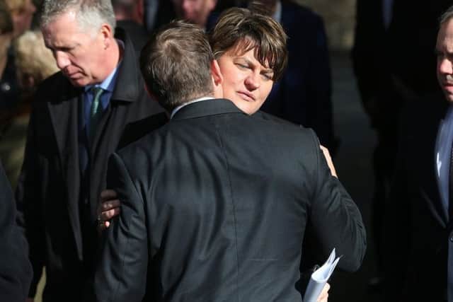 Northern Ireland First Minister Arlene Foster (second right) attended the funeral for high profile Orangeman Drew Nelson.