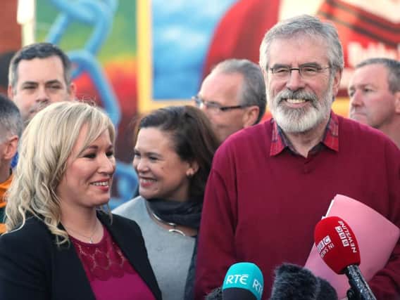 Sinn Fein president Gerry Adams with NI leader Michelle O'Neill