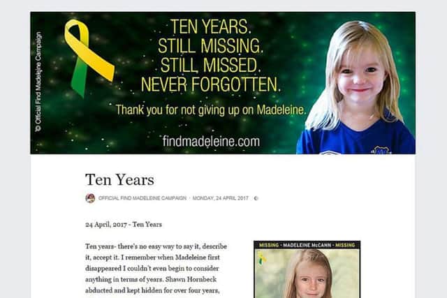 Screen grabbed image taken from the Official Find Madeleine Campaign Facebook page