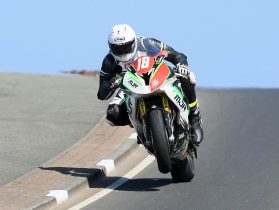 Dan Kneen on his MJR BMW Superstock machine at the North West 200.