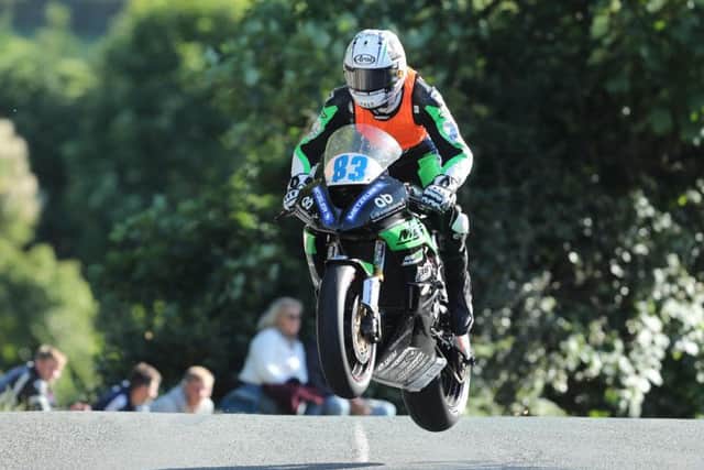 Young Ulster rider Adam McLean at Ballaugh Bridge during TT practice.