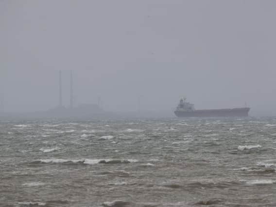 A ship at anchor off of Carrigaholt on the West Coast of Ireland as Hurricane Ophelia hits the UK and Ireland with gusts of up to 80mph