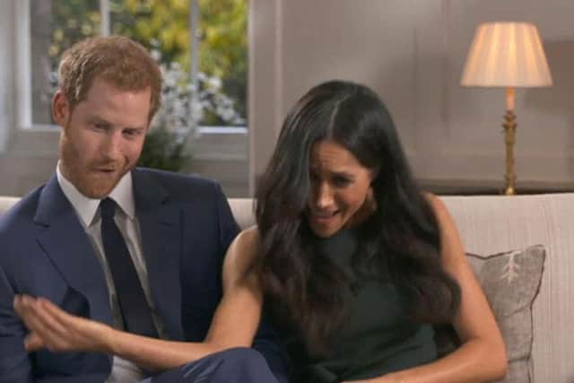 BBC video screen grab of the BBC pooled interview by Prince Harry and Meghan Markle after the announcement of their engagement