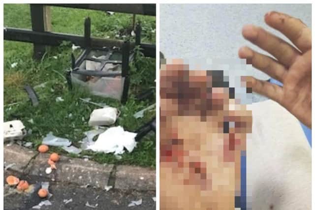 The image on the left shows the aftermath of the explosion whilst the photo on the right was taken after a similar but unrelated incident. (Photos: PSNI)