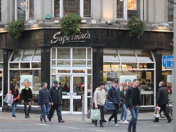 Supermac's restaurant on O'Connell Street in Dublin, as the Irish restaurant chain has won a trademark battle against McDonald's which cancels their use of the Big Mac and Mc trademarks across Europe