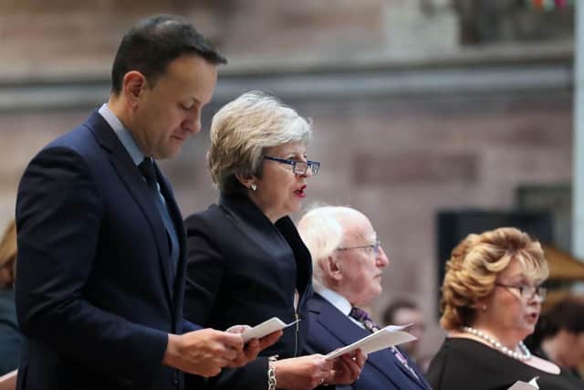 Pictured from left to right, Taoiseach Leo Varadkar, Prime Minister, Theresa May and Irish President, Michael D. Higgins.