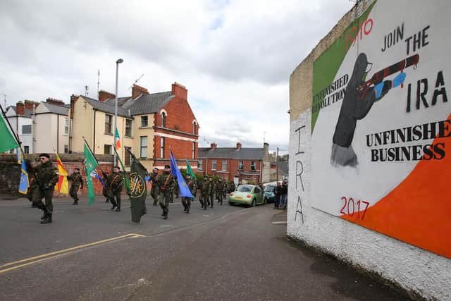 Republicans take part in the Saoradh National Easter Commemoration in Londonderry in 2017. (Photo: Presseye)
