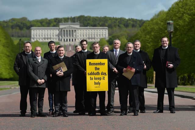 An image from the protest staged by members of the Free Presbyterian Church in Stormont on Friday