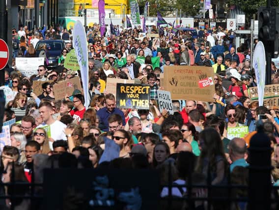 Thousands of school children from all over Northern Ireland descend upon Belfast to stand in unity with people all over the world in an international day of action to raise climate change awareness.