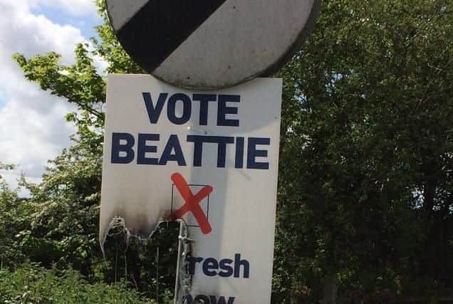 Upper Bann MLA Doug Beattie's election posters have been damaged in previous years