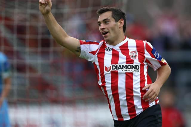 Creggan man McDaid in the red and white of Derry City