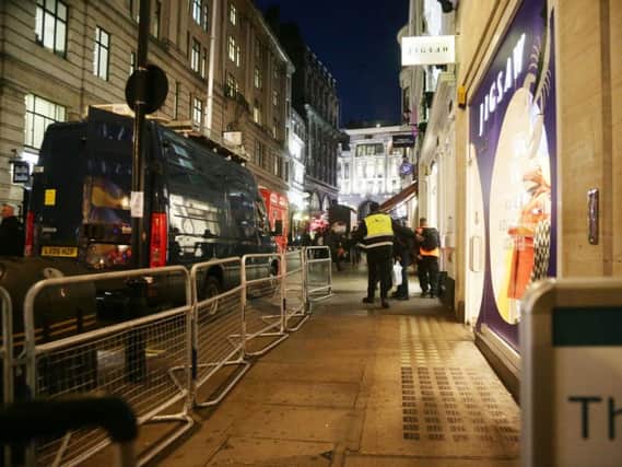 The scene outside the London Palladium after Oxford Circus station in London was evacuated because of an "incident".