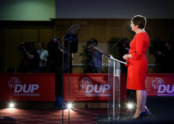 DUP leader Arlene Foster on stage for her conference speech on Saturday.

Picture: PressEye / Philip Magowan