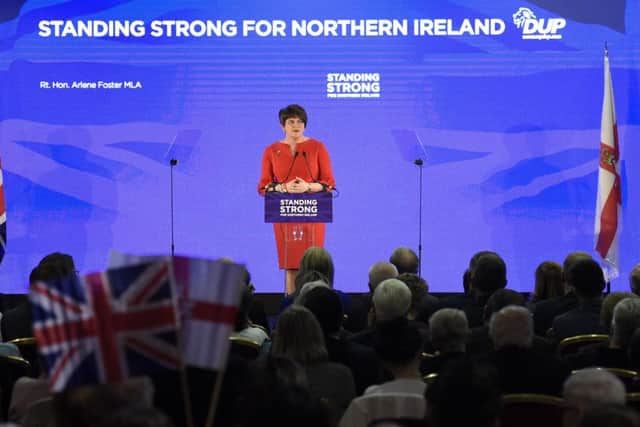 DUP Party Leader, Arlene Foster speaking at the party's annual conference at the La Mon hotel in Belfast.