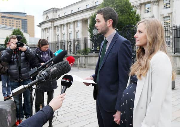 Daniel McArthur of Ashers and his wife Amy arrive at the High Court in Belfast for their Court of Appeal hearing. 

Picture: Jonathan Porter/Press Eye