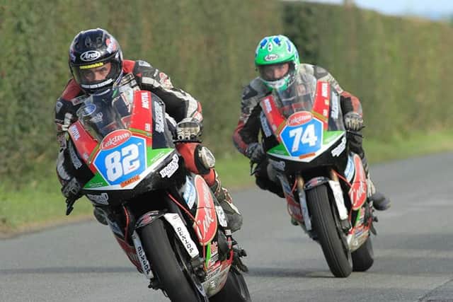 Derek Sheils and Davey Todd on the Cookstown B.E. Racing Supertwin machines at Killalane.