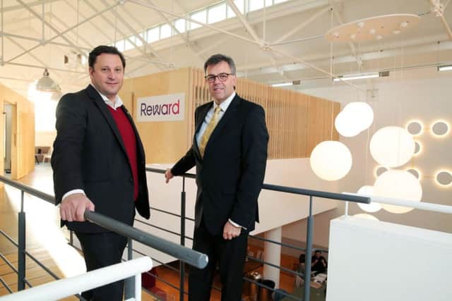Reward International CEO Gavin Dein, left, pictured with Invest NI CEO Alastair Hamilton