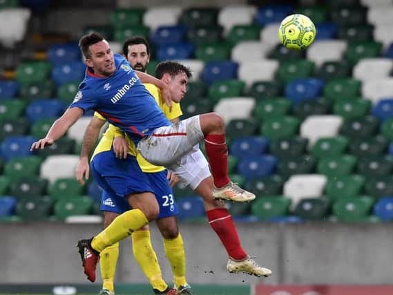 Action from Linfield versus Dungannon