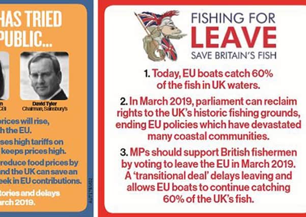 JD Wetherspoon undated handout photo of their new beer mat highlighting its support for the British fishing industry and accusing business leaders of "misleading" the public on Brexit