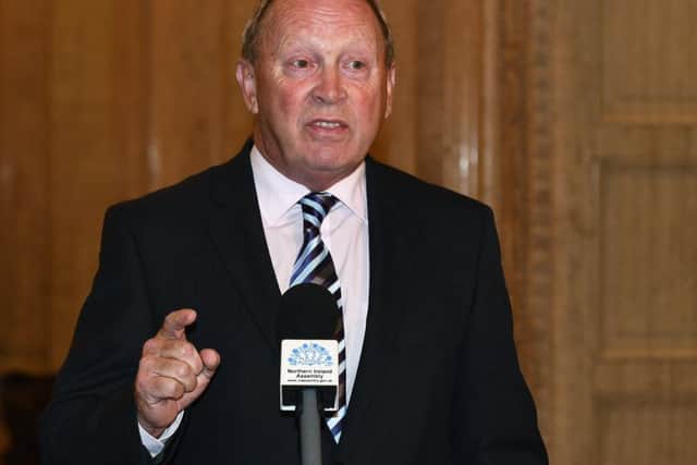Jim Allister QC, the leader of Traditional Unionist Voice and a North Antrim MLA, speaks to the media at Stormont. 
Photo Colm Lenaghan/Pacemaker Press