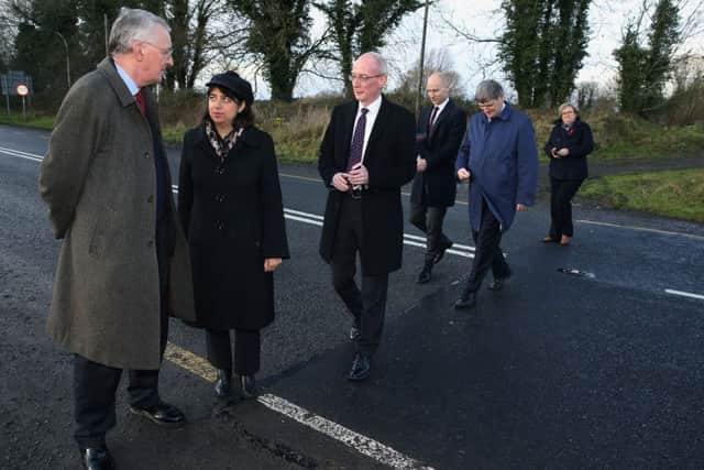 Hillary Benn, Chair of The House of Commons' Brexit Committee, (left) with committee members on the border between Northern Ireland and the Republic of Ireland in Middletown, Co. Armagh, during a day-long visit to Northern Ireland to hear evidence on the likely impact of Brexit on the region.