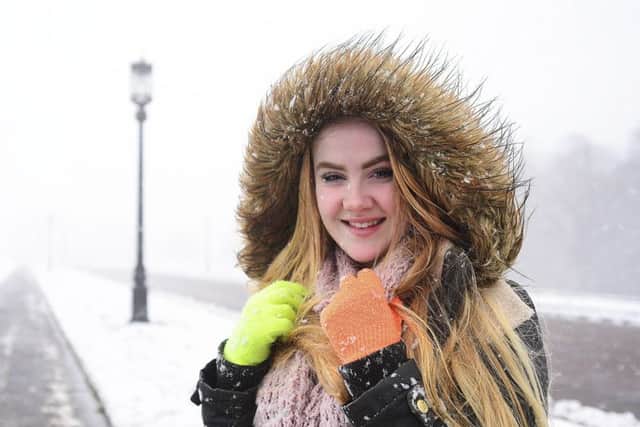 Anna Cousins pictured during the heavy snow at Stormont in Belfast.