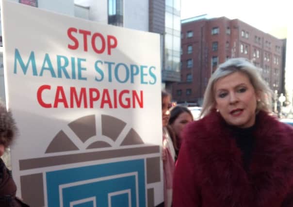 Pro-life campaigner Bernie Smyth outside the offices of Marie Stopes in Belfast. December 8, 2017. PIC: PB