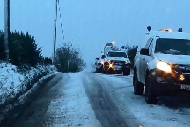 Snow on a road near Londonderry on Friday.