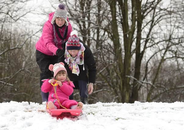 Ciara Lowry pictured enjoying the snow at Stormont in Belfast.
