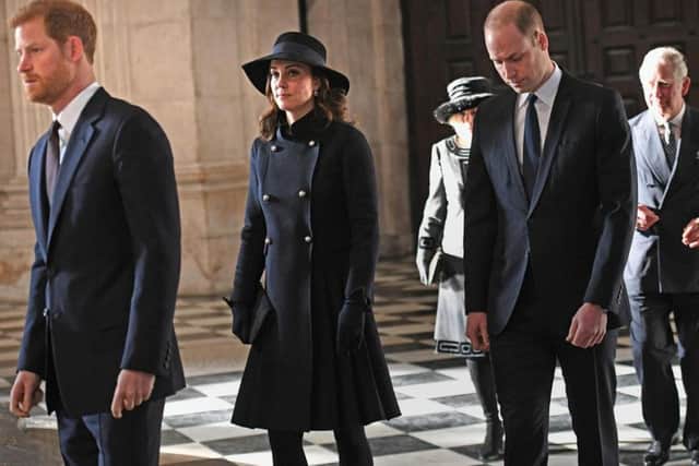 Prince Harry, The Duke and Duchess of Cambridge, The Duchess of Cornwall and The Prince of Wales attend the Grenfell Tower National Memorial Service at St Paul's Cathedral in London, to mark the six month anniversary of the Grenfell Tower fire.