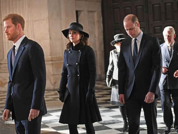 Prince Harry, The Duke and Duchess of Cambridge, The Duchess of Cornwall and The Prince of Wales attend the Grenfell Tower National Memorial Service at St Paul's Cathedral in London, to mark the six month anniversary of the Grenfell Tower fire.