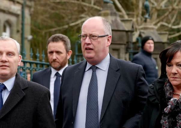 PSNI Chief Constable George Hamilton (centre) arriving for the funeral of Northern Ireland's former deputy first minister and ex-IRA commander Martin McGuinness, at St Columba's Church Long Tower, in Londonderry in March. Photo: Niall Carson/PA Wire