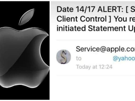 A screenshot of the email scam, purporting to be from tech giant, Apple.