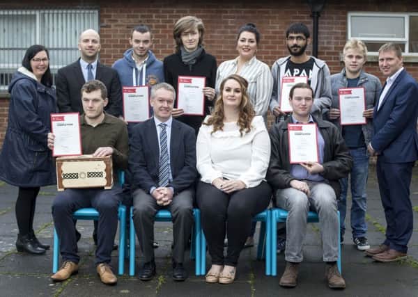 Brian Moreland from Moy Park (front row), pictured with students who have successfully completed The Princes Trust Team Programme