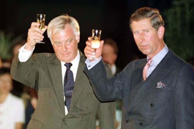 The then British Governor of Hong Kong Chris Patten (left) and the Prince of Wales in Hong Kong at the handover to China of Hong Kong in late June 1997. Photo: John Stillwell/PA