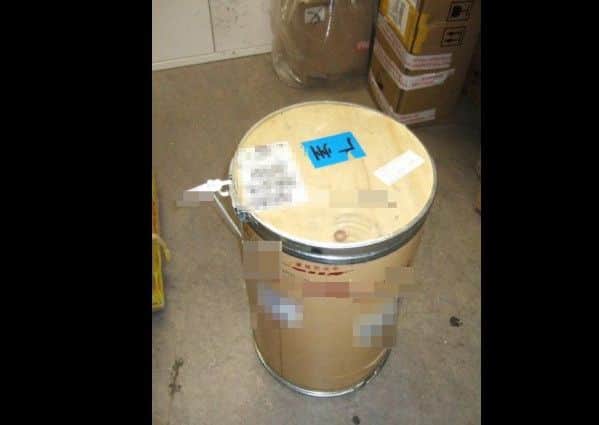 A barrell allegedly containing a psychoactive substance - photo submitted by the PSNI