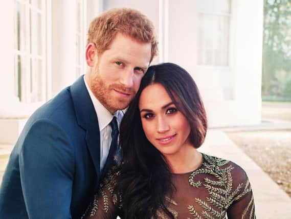 One of two official engagement photos released Kensington Palace of Prince Harry and Meghan Markle taken by Alexi Lubomirski earlier this week at Frogmore House, Windsor.