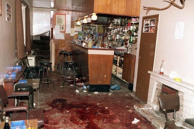 The scene of devastation inside the Heights Bar where six Catholics were murdered by loyalists in 1994
