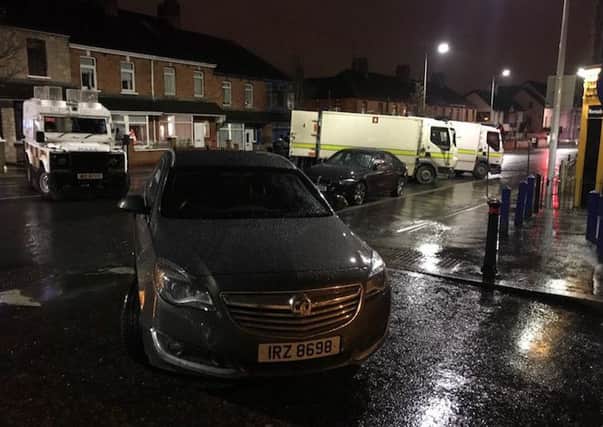 The scene at Islandbawn Drive in west Belfast on Sunday evening.
 Pic: Pacemaker