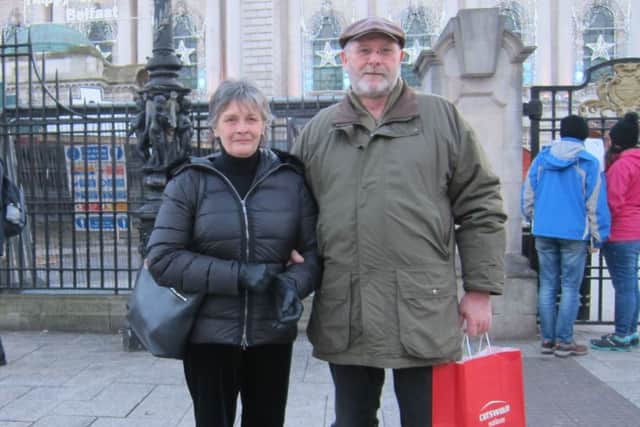 Cameron Bryce with his wife Hannah outside Belfast City Hall