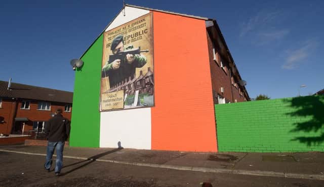 A paramilitary mural in west Belfast. From November 2014 to October 2017, Belfast West had 55 paramilitary-style attacks  the highest in the Province. Strangford had 17, making it seventh-highest out of NIs 18 constituencies. 
Pic Pacemaker