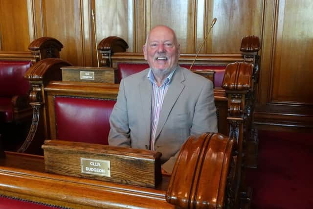 Jeffrey Dudgeon, the Ulster Unionist councillor from South Belfast, sitting in his council seat. Mr Dudgeon brought the case against the UK to the ECHR which resulted in the decriminalisation of homosexuality in Northern Ireland in 1982