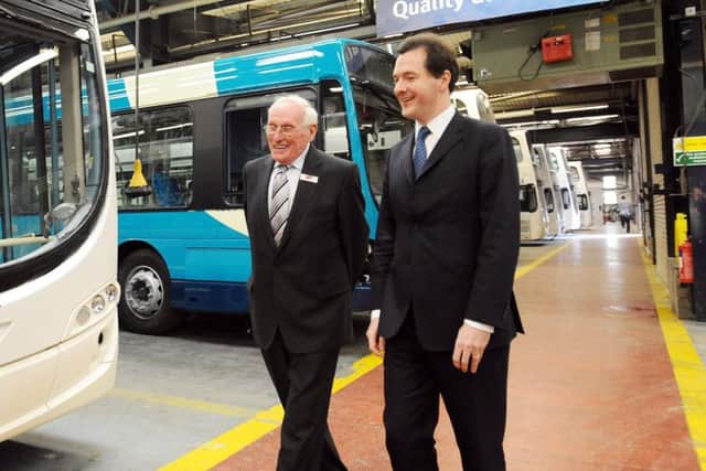 In 2011, the then-Chancellor of the Exchequer George Osborne was shown around the Wrightbus factory in Ballymena by Dr William Wright. Picture: Stephen Davison