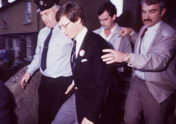 Peter Robinson in August 1986 at an appearance in court in Dundalk