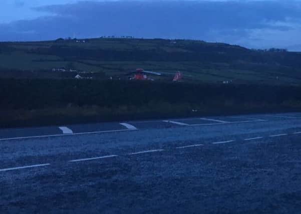 Air Ambulance pictured in the Old Carrick Road area of Newtownabbey.